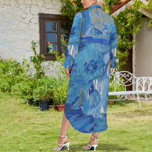Load image into Gallery viewer, BLUE SWIRLS Swimsuit Cover Up Dress Blouse Botton Down Shirt | JSFA - JSFA Jenny Simon