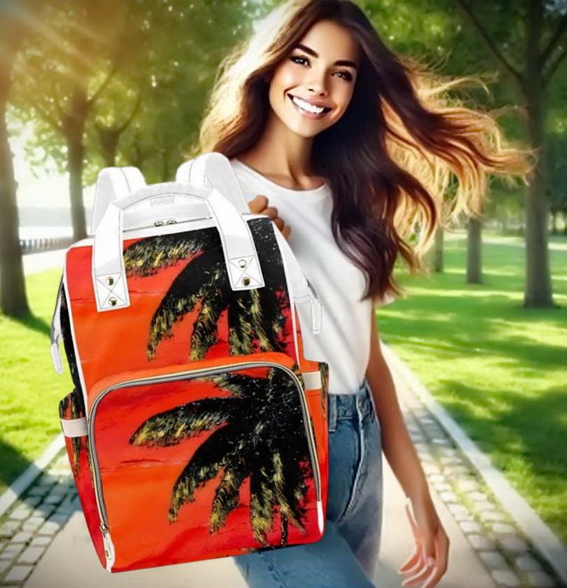 Palm Tree Orange Backpack For School Or Beach For Women  display picture 1