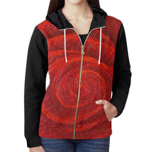 Load image into Gallery viewer, Black And Red Rose Women's Zip Up Hoodie Jacket | JSFA - JSFA - Original Art On Fashion by Jenny Simon