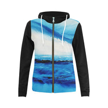 Load image into Gallery viewer, Black Spellbound Blue Women's Zip Up Hoodie Jacket | JSFA - JSFA - Original Art On Fashion by Jenny Simon