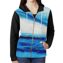 Load image into Gallery viewer, Black Spellbound Blue Women's Zip Up Hoodie Jacket | JSFA - JSFA - Original Art On Fashion by Jenny Simon
