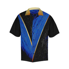 Load image into Gallery viewer, Blue Gold V Stripe Hawaiian Shirt Black Sleeves | JSFA - JSFA - Original Art On Fashion by Jenny Simon