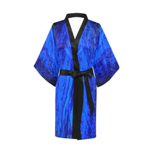 Load image into Gallery viewer, Blue Secret Women's Short Kimono Robe - JSFA - Art On Fashion by Jenny Simon