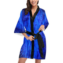 Load image into Gallery viewer, Blue Secret Women's Short Kimono Robe - JSFA - Art On Fashion by Jenny Simon