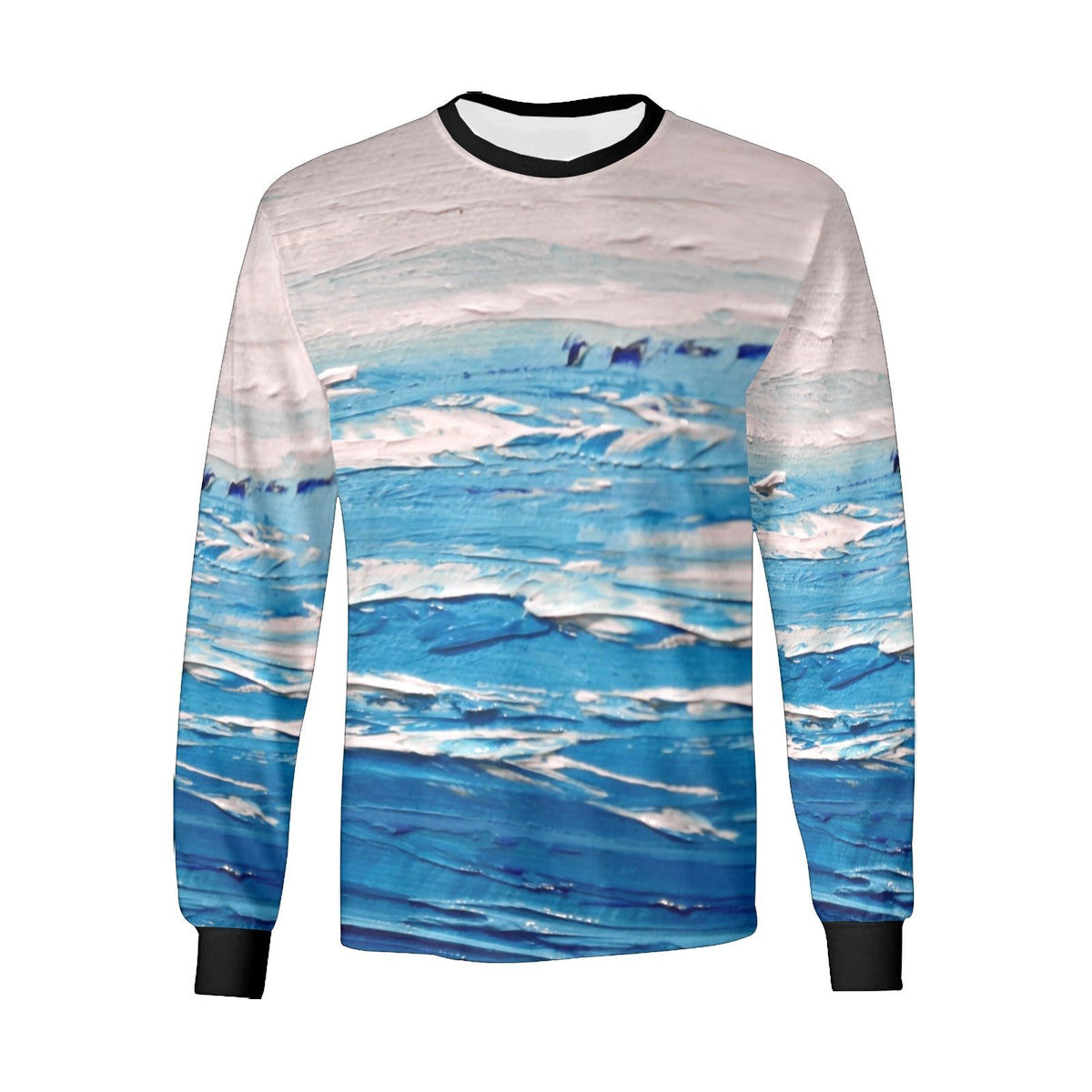 Blue White Waves Long Sleeve Men's T-shirt | JSFA