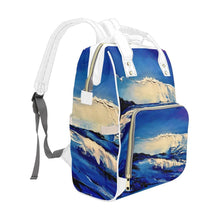 Load image into Gallery viewer, Blue White Waves Multi-Function Backpack | JSFA - JSFA - Original Art On Fashion by Jenny Simon