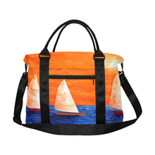 Load image into Gallery viewer, Boats Orange Sky Ladies Weekender Travel Carry On Bag - JSFA - Art On Fashion by Jenny Simon