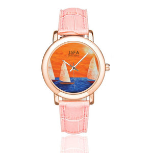 Boats Women's Watch Light Pink Band | JSFA - JSFA - Original Art On Fashion by Jenny Simon