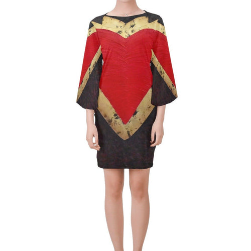 Full Heart Red Black Bell Sleeve Dress | JSFA - JSFA - Original Art On Fashion by Jenny Simon