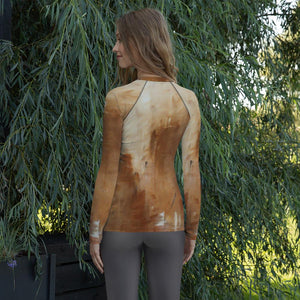 Golden Path Beige Long Sleeve Shirt/ Rash Guard - JSFA - Original Art On Fashion by Jenny Simon