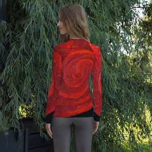 JSFA Oil Painting Red Rose on Long Sleeve Shirt Rash Guard - JSFA - Original Art On Fashion by Jenny Simon