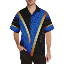 Load image into Gallery viewer, Men's Blue Gold Water V Stripes Hawaiian Shirt | JSFA - JSFA - Original Art On Fashion by Jenny Simon