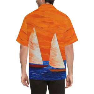 Men's Orange Boats Aloha Hawaiian Shirt | JSFA - JSFA - Original Art On Fashion by Jenny Simon