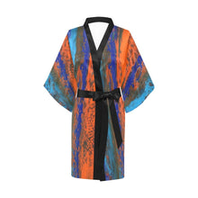 Load image into Gallery viewer, Orange Blue Zest Striped Women's Kimono Robe - JSFA - Art On Fashion by Jenny Simon