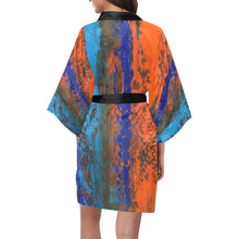 Load image into Gallery viewer, Orange Blue Zest Striped Women's Kimono Robe - JSFA - Art On Fashion by Jenny Simon