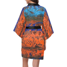 Load image into Gallery viewer, Orange Blue Zest Women's Short Kimono Robe - JSFA - Art On Fashion by Jenny Simon
