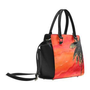 Orange Palm Tree Handbag Top Handle | JSFA - JSFA - Original Art On Fashion by Jenny Simon