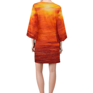 Orange Sunset Bell Sleeve Dress | JSFA - JSFA - Original Art On Fashion by Jenny Simon