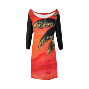 Orange Sunset Magic Black Sleeves A-Line Dress | JSFA - JSFA - Original Art On Fashion by Jenny Simon