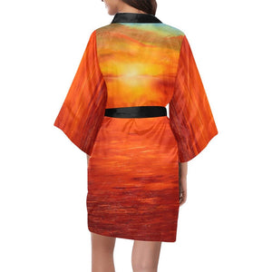 Orange Sunset Women's Short Kimono Robe - JSFA - Art On Fashion by Jenny Simon