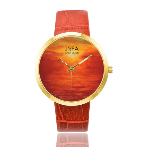Orange Sunset Women's Watch Red Band | JSFA - JSFA - Original Art On Fashion by Jenny Simon