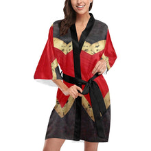 Load image into Gallery viewer, Red Heart Women's Short Kimono Robe - JSFA - Art On Fashion by Jenny Simon