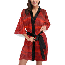 Load image into Gallery viewer, Red Rose Black Trim Satin Kimono Robe | JSFA - JSFA - Art On Fashion by Jenny Simon