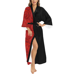 Red Rose Bud 56" EXTRA LONG Kimono Robe For Tall Women | JSFA - JSFA - Art On Fashion by Jenny Simon