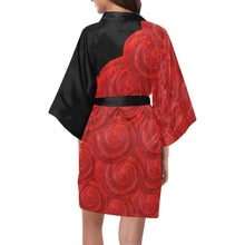 Load image into Gallery viewer, Red Rose Bud & Black Satin Kimono Robe | JSFA - JSFA - Art On Fashion by Jenny Simon
