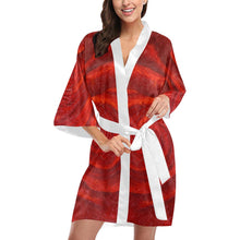 Load image into Gallery viewer, Red Rose White Trim Satin Kimono Robe | JSFA - JSFA - Art On Fashion by Jenny Simon