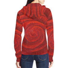 Load image into Gallery viewer, Red Rose Women's Zip Up Hoodie Jacket | JSFA - JSFA - Original Art On Fashion by Jenny Simon