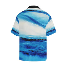 Load image into Gallery viewer, Spellbound Blue-White Black Sleeve Hawaiian Shirt | JSFA - JSFA - Original Art On Fashion by Jenny Simon