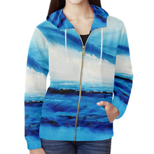 Load image into Gallery viewer, Spellbound Blue Women's Zip Up Hoodie Jacket | JSFA - JSFA - Original Art On Fashion by Jenny Simon