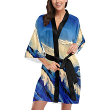 Load image into Gallery viewer, White Wave Women's Short Kimono Robe - JSFA - Art On Fashion by Jenny Simon