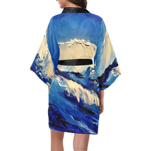 Load image into Gallery viewer, White Wave Women's Short Kimono Robe - JSFA - Art On Fashion by Jenny Simon