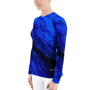 Women's Blue Secret Long Sleeve Shirt/ Rash Guard - JSFA - Original Art On Fashion by Jenny Simon