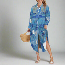 Load image into Gallery viewer, BLUE SWIRLS Swimsuit Cover Up Dress Blouse Botton Down Shirt | JSFA - JSFA Jenny Simon
