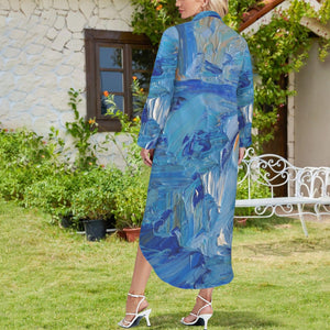 BLUE SWIRLS Swimsuit Cover Up Dress Blouse Botton Down Shirt | JSFA - JSFA Jenny Simon