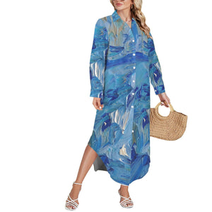 BLUE SWIRLS Swimsuit Cover Up Dress Blouse Botton Down Shirt | JSFA - JSFA Jenny Simon