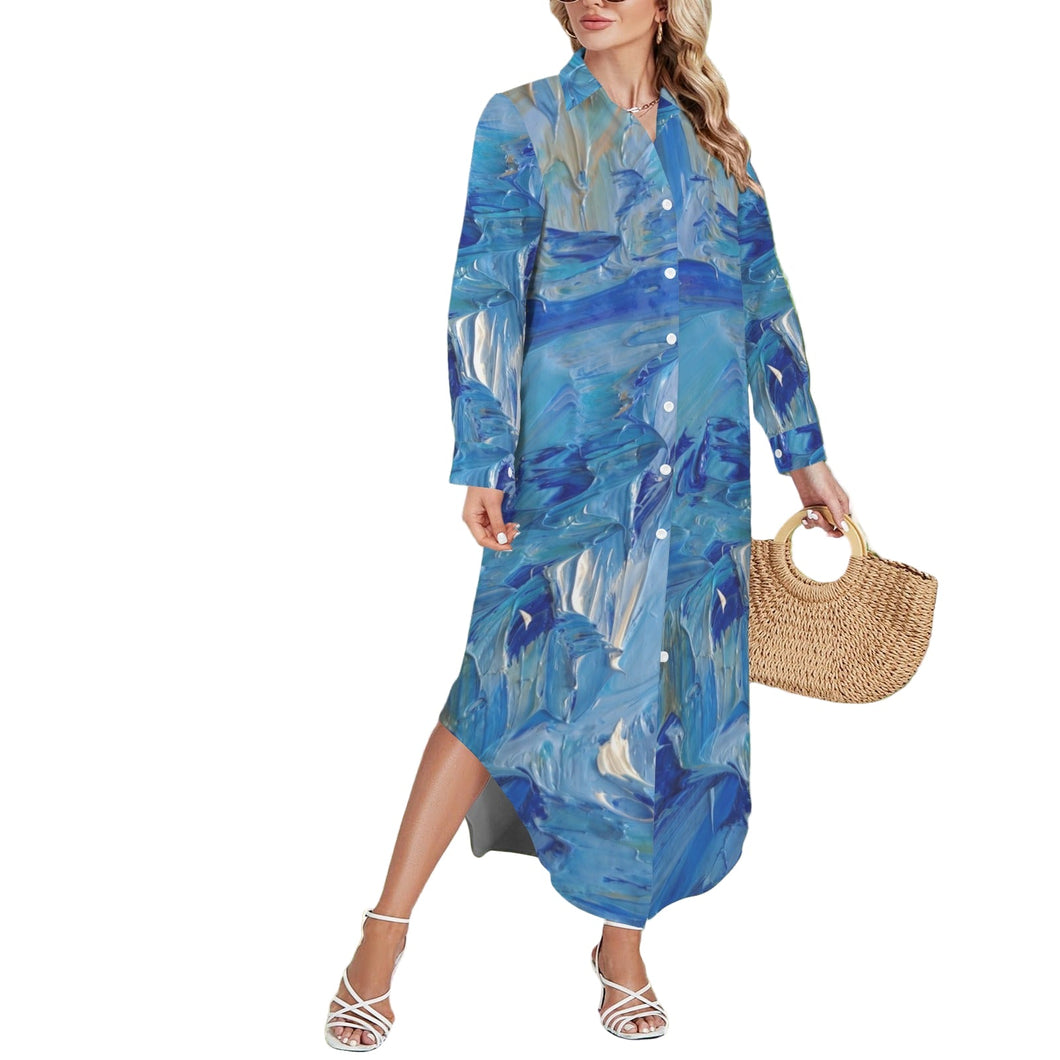 BLUE SWIRLS Swimsuit Cover Up Dress Blouse Botton Down Shirt | JSFA - JSFA Jenny Simon