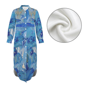 BLUE SWIRLS Swimsuit Cover Up Dress Blouse Botton Down Shirt | JSFA - JSFA Jenny Simon