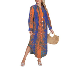Load image into Gallery viewer, ORANGE BLUE Swimsuit Cover Up Dress Blouse Botton Down Shirt | JSFA - JSFA Jenny Simon