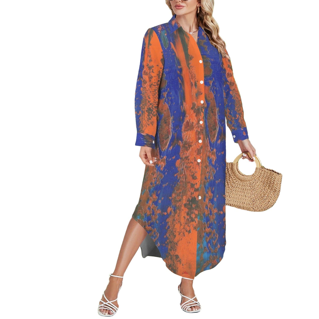 ORANGE BLUE Swimsuit Cover Up Dress Blouse Botton Down Shirt | JSFA - JSFA Jenny Simon