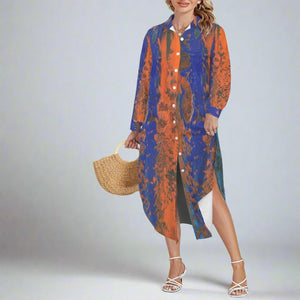 ORANGE BLUE Swimsuit Cover Up Dress Blouse Botton Down Shirt | JSFA - JSFA Jenny Simon