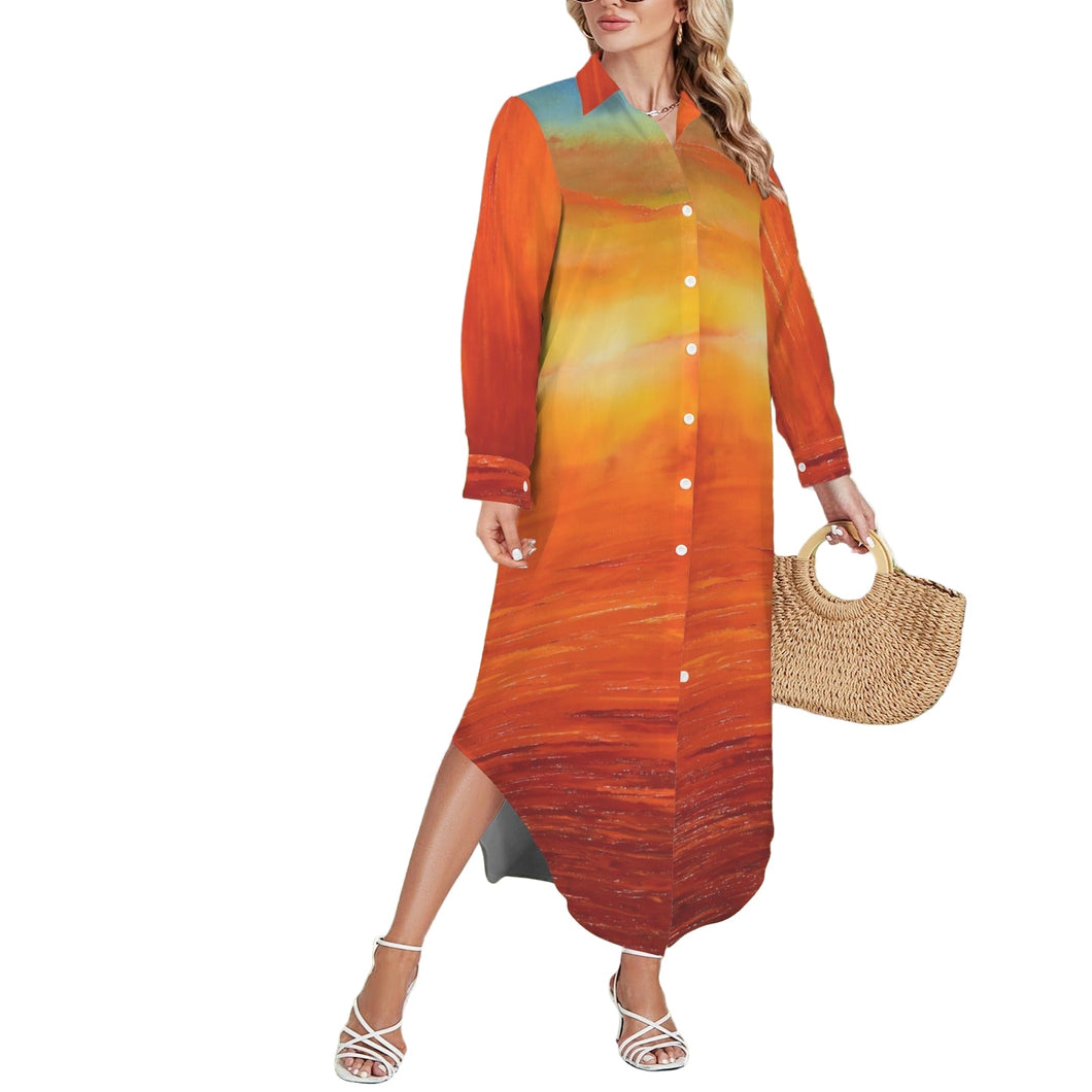 ORANGE SUNSET Swimsuit Cover Up Dress Blouse Botton Down Shirt | JSFA - JSFA Jenny Simon