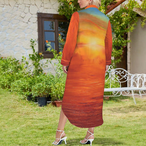 ORANGE SUNSET Swimsuit Cover Up Dress Blouse Botton Down Shirt | JSFA - JSFA Jenny Simon