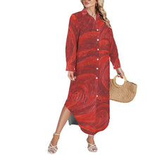 Load image into Gallery viewer, RED ROSES Swimsuit Cover Up Dress Blouse Botton Down Shirt | JSFA - JSFA Jenny Simon
