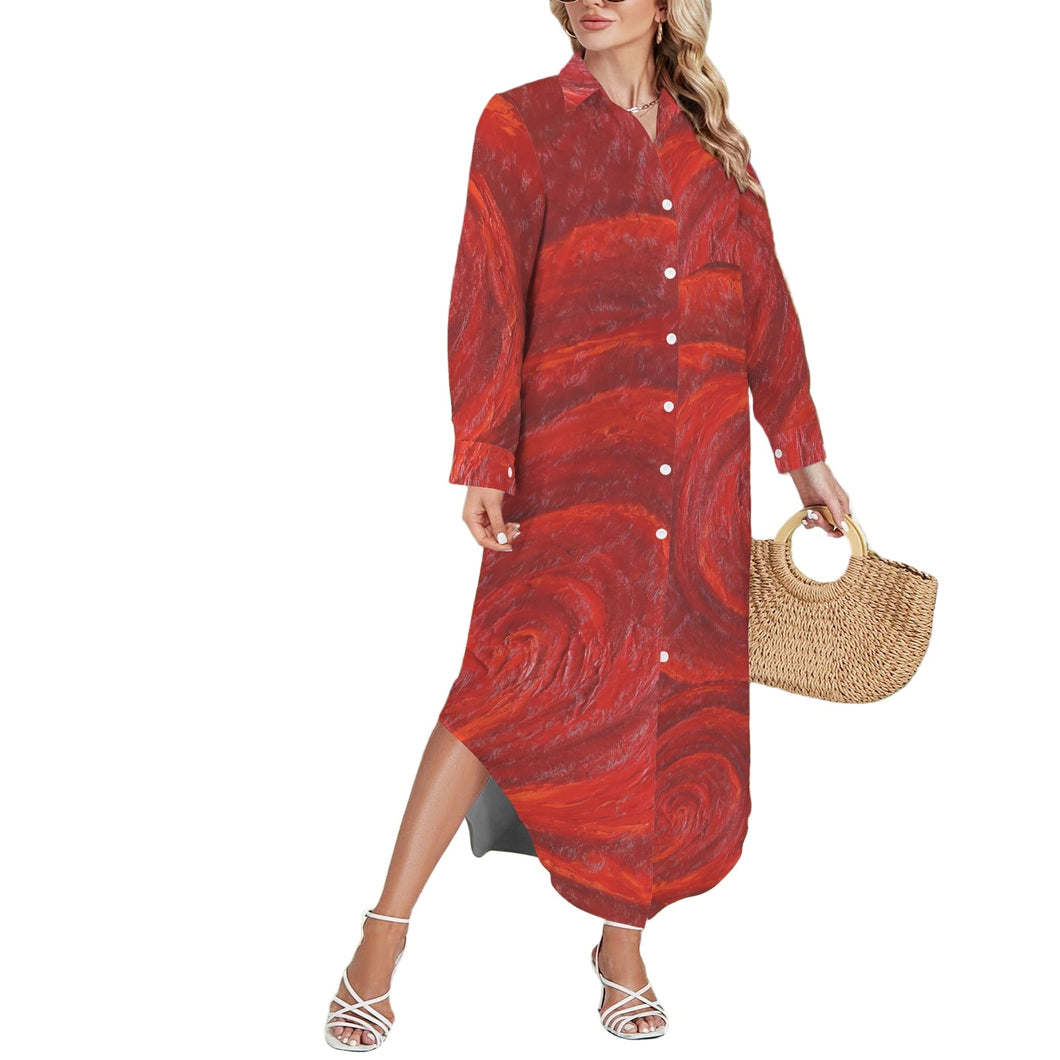 RED ROSES Swimsuit Cover Up Dress Blouse Botton Down Shirt | JSFA - JSFA Jenny Simon