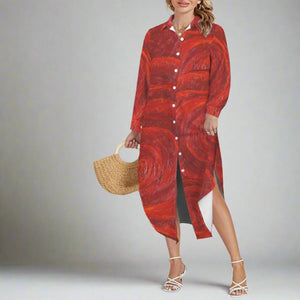RED ROSES Swimsuit Cover Up Dress Blouse Botton Down Shirt | JSFA - JSFA Jenny Simon