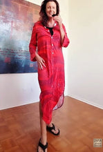 Load image into Gallery viewer, RED ROSES Swimsuit Cover Up Dress Blouse Botton Down Shirt | JSFA - JSFA Jenny Simon